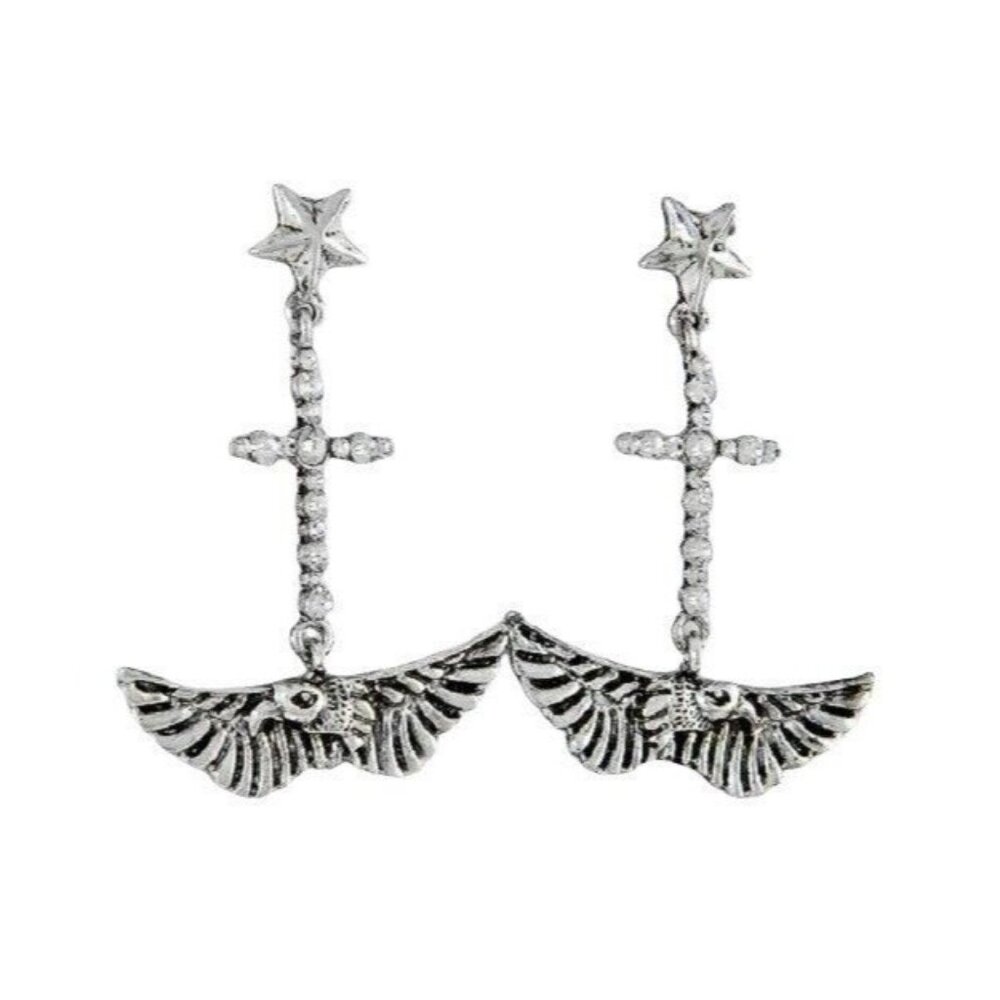 Silver Bling Eagle Biker Phoenix BOHO Rhinestone Cross Star Earrings NWT